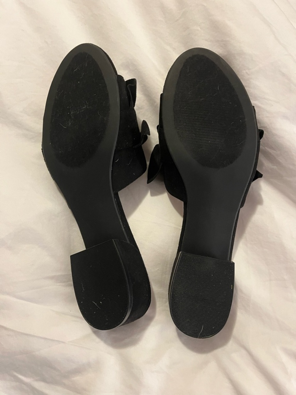 Black Ruffled Slide Heels - Women - Picture 2 of 2